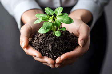 hand holding small tree for planting. concept green world earth day	