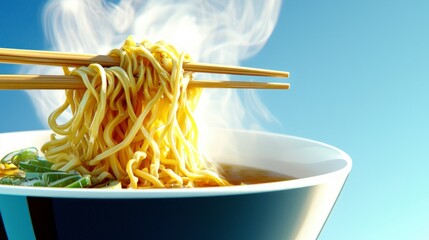 Delicious Ramen Noodles in Broth  Steaming Hot  Chopsticks  Asian Cuisine