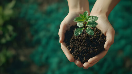 Fototapeta premium hand holding small tree for planting. concept green world earth day 