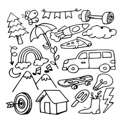 Vector illustration of Doodle cute for kid, Hand drawn set of cute doodles for decoration on white background.