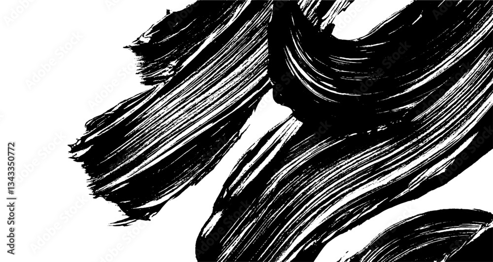Poster brushstrokes dance across the canvas in a bold black and white texture interplay creating a striking