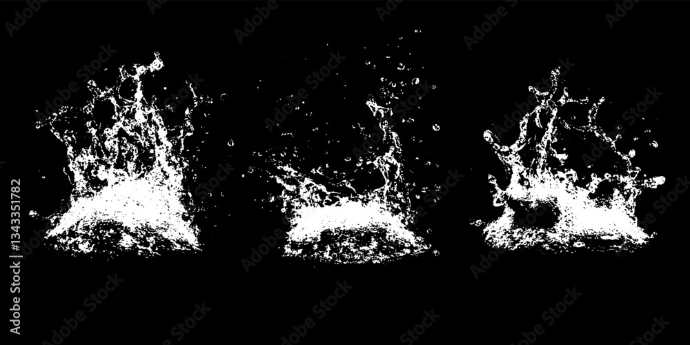 Poster dramatic water splash showcasing dynamic movement and intricate patterns against a stark black backg