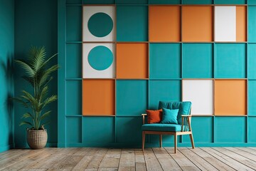 Bold Teal Canvas with Grid Pattern in a Fresh, Minimalist Style