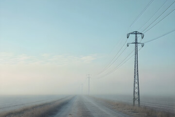 Dynamic High-Voltage Power Line Infrastructure Spanning Across Open Landscape Highlighting Electricity Distribution