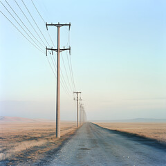 Dynamic High-Voltage Power Line Infrastructure Spanning Across Open Landscape Highlighting Electricity Distribution