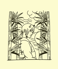 japanese theme doodle hand drawn black and white colour