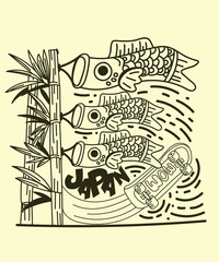 japanese theme doodle hand drawn black and white colour