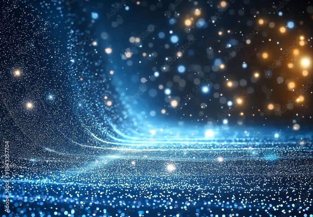 Wall mural geometric design featuring a falling stream of light points.