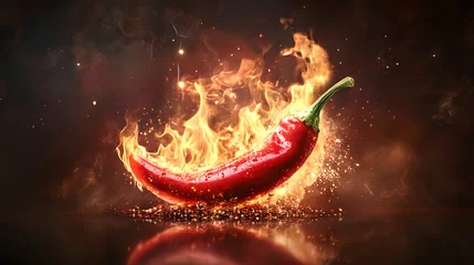 Canvas schilderij Hete pepers Red chili pepper Front view of hot peppers on a background. Red hot pepper fly top pepper. With flame path, for ads and foods.   © fadi