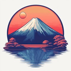 Majestic mount fuji reflection at sunset serene landscape digital art tranquil environment artistic viewpoint