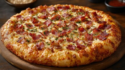 A symphony of savory flavors, where crisp bacon met creamy carbonara, creating a harmonious masterpiece on a bed of golden crust.