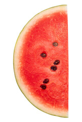 Front view of fresh red watermelon fruit in slice or quarter isolated with clipping path in png...