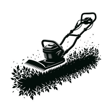 black lawn mower cutting hedge clip art preview