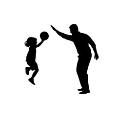 Father and daughter playing football on the beach vector