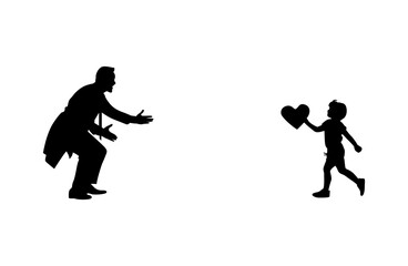 A father stands with his arms outstretched, his son Love running towards him vector. 