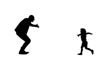 A father stands with his arms outstretched, his son running towards him with his arms outstretched vector .