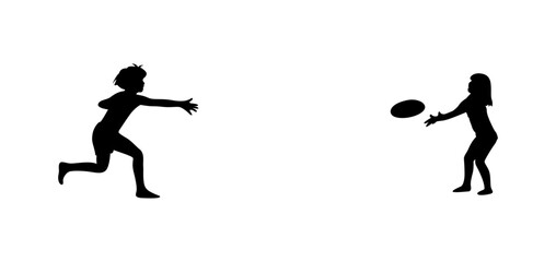 Little boy and girl playing with a flying saucer on the beach vector