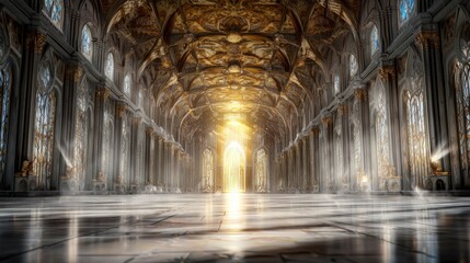 Majestic Throne Hall  Fantasy Palace Interior  Golden Light  Grand Architecture