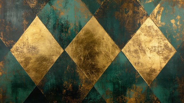 An artistic wall covering features a decorative geometric diamond pattern