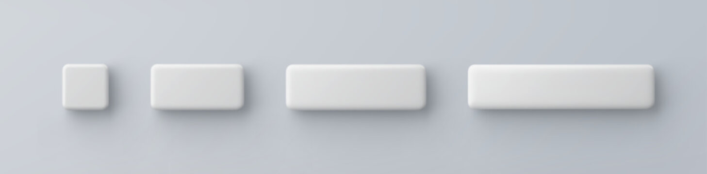 3d vector white plastic rectangle button on gray background. Realistic minimal icon with shadow.
