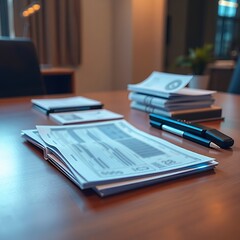 Motion blur effect, corporate office desk, financial and legal papers, dynamic, action-packed professional scene