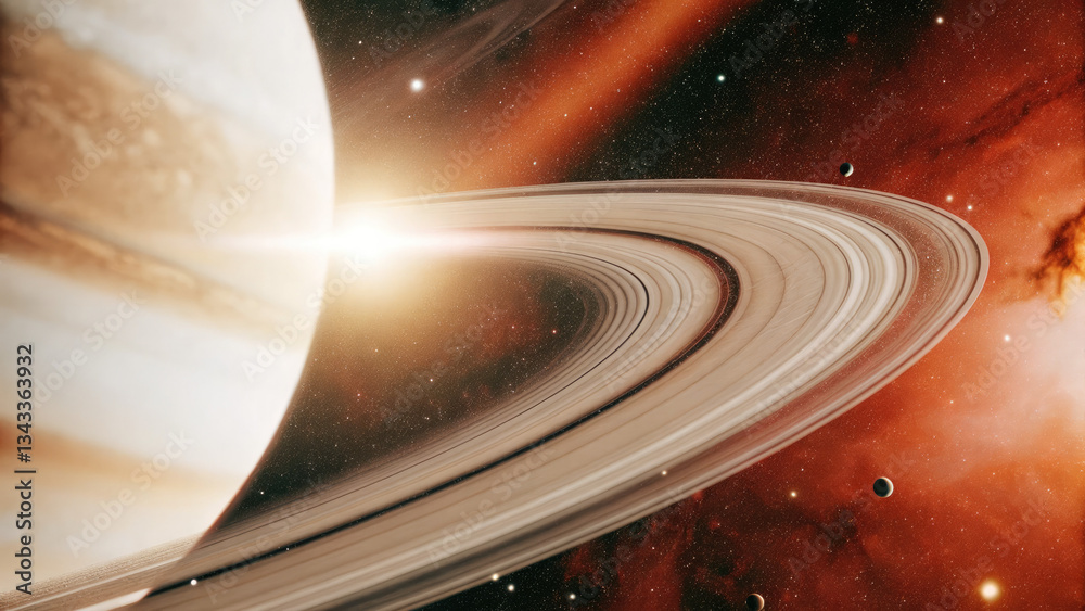 Wall mural a glowing planetary disk floating in deep space, surrounded by cosmic nebulae and distant stars, off