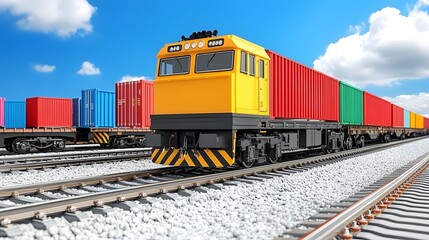 Fototapeta premium Freight train transporting numerous containers alongside its exterior illustrating the scale of modern transportation industry
