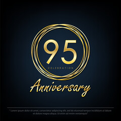 95th years anniversary celebration emblem. elegant golden anniversary logo isolated with rings on black background. vector illustration template design for web, flyers, poster, greeting card