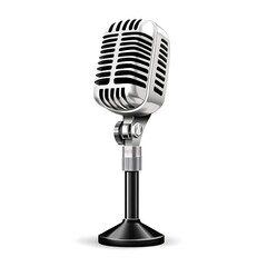 Vintage Retro Microphone on White Background, Classic Audio Equipment for Broadcasting and Music Recording