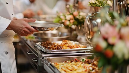 Chef serving food buffet