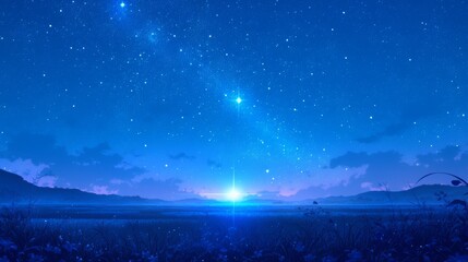 Naklejka premium panorama beautiful night sky with star anime art style wallpaper background 