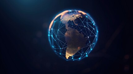 Glowing digital Earth with network connections surrounding the globe. Global technology and internet concept