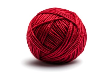 A perfectly wound ball of rich crimson yarn, promising warmth and cozy creations against a stark white background.