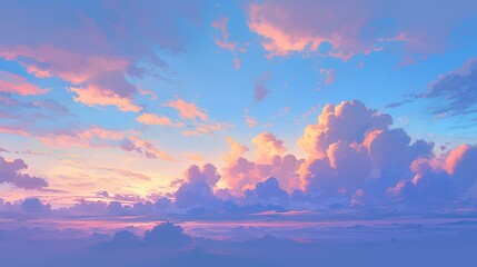 sunrise with cloud sky view anime style illustration digital art painting wallpaper background 