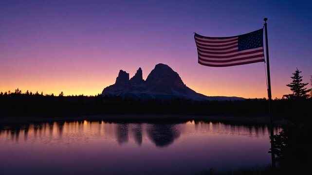 US flag in a national park. Yosemite.