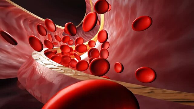 Red blood cells in the bloodstream.