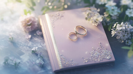  Romantic pastel wedding planner book with rings and flowers