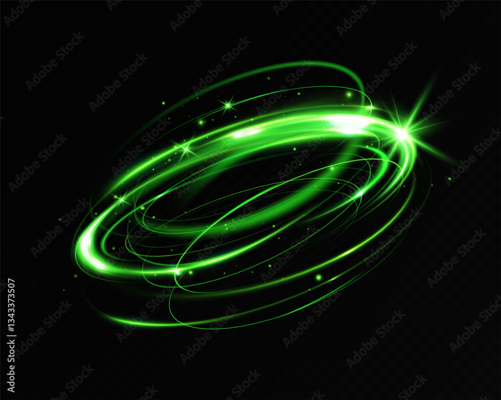 Poster Green neon ring. Glowing circle. Glow effect. Round light frame. abstract light lines of movement and speed. Abstract light lines of movement and speed. light green ellipse.
