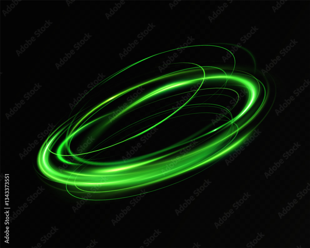 Poster Green neon ring. Glowing circle. Glow effect. Round light frame. abstract light lines of movement and speed. Abstract light lines of movement and speed. light green ellipse.