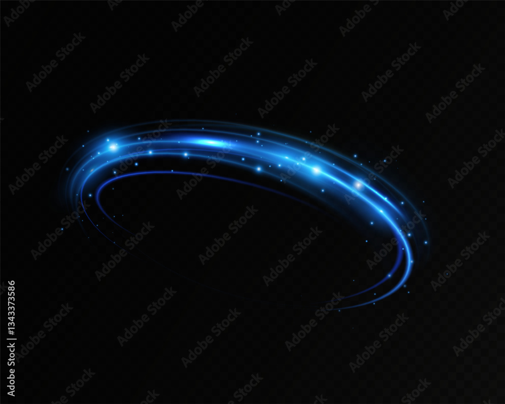 Poster Neon lines of blue speed. Dynamic traces of light movement. Light wave of the trace, line of the trace. Futuristic neon light lines. Light movement effect.