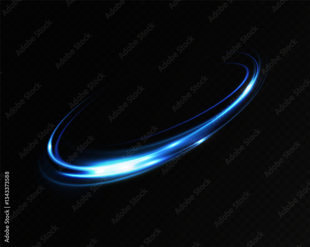 Poster Neon lines of blue speed. Dynamic traces of light movement. Light wave of the trace, line of the trace. Futuristic neon light lines. Light movement effect.
