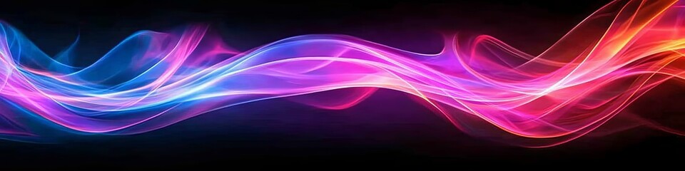 Naklejka premium Vivid Color Spectrum, Cyan, Magenta, Fiery Red Flowing Waves Against Black, Graceful Lines