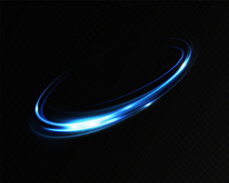 Neon lines of blue speed. Dynamic traces of light movement. Light wave of the trace, line of the trace. Futuristic neon light lines. Light movement effect.