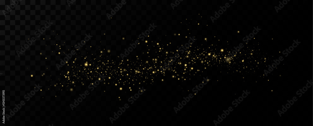 Poster golden sequins glow with many lights. glittering dust. luxurious background of golden particles.