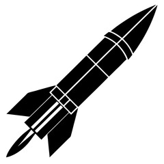 missile black silhouette vector, Simple silhouette Design vector icon with white background.