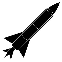 missile black silhouette vector, Simple silhouette Design vector icon with white background.