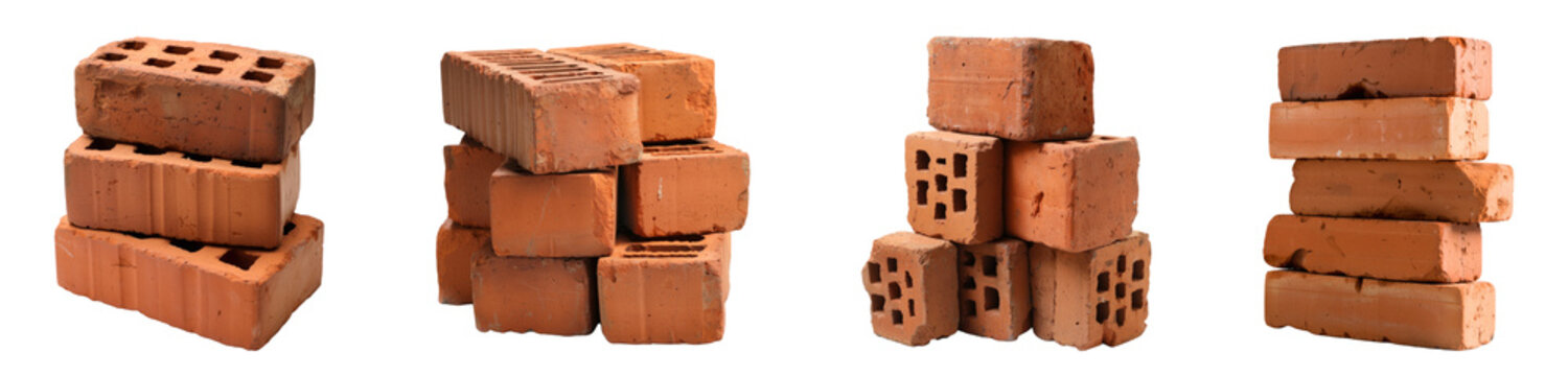 Fototapeta Stack of old bricks Isolated on transparent background PNG set