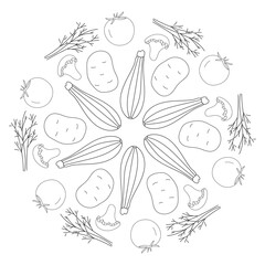 Vegetables and healthy food ornament in doodle style in vector
