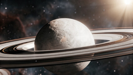 A glowing planetary disk with swirling auroras, floating in a dark cosmic void, radiating soft ethereal light with a vast celestial backdrop, ideal for design and branding.