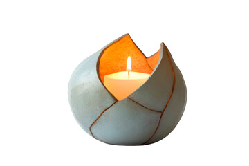 Burning candle in a candlestick  isolated on white background. 